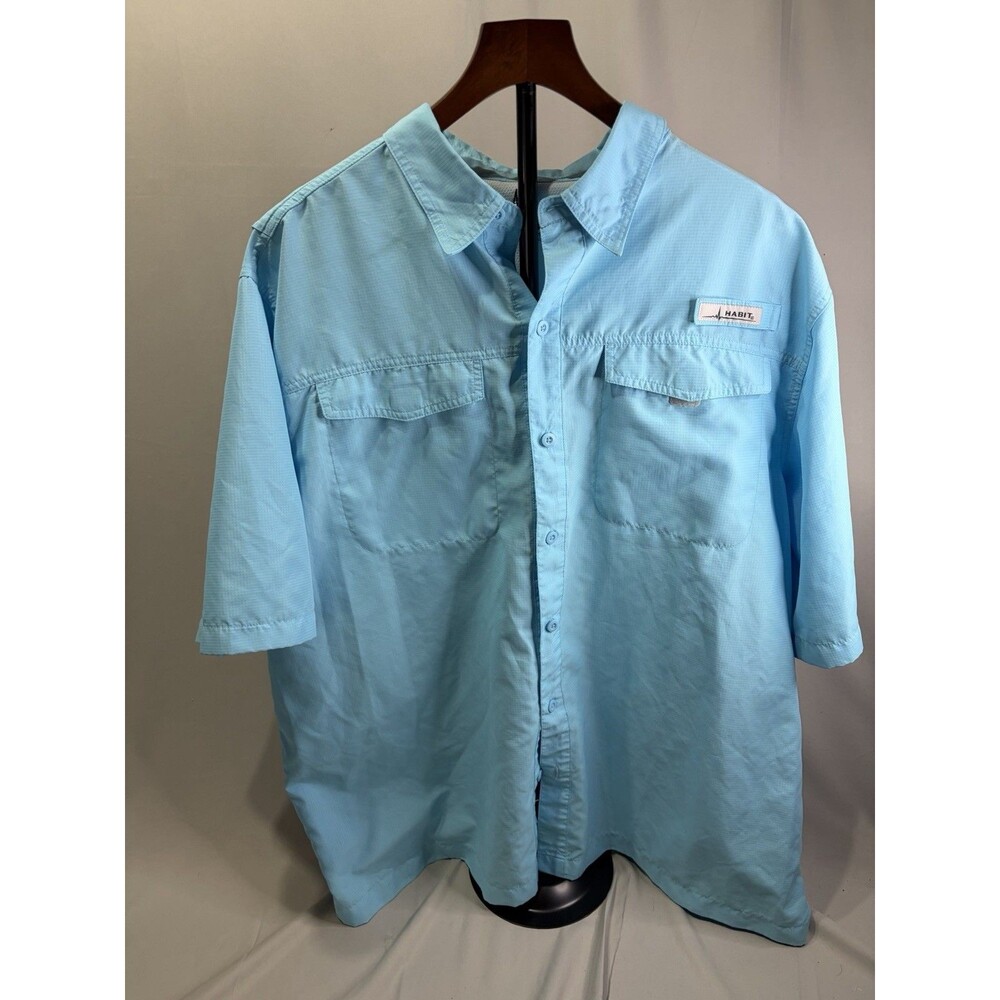 Habit Vented Button Up Fishing Shirt, Bill Sz XL Blue UPF 40